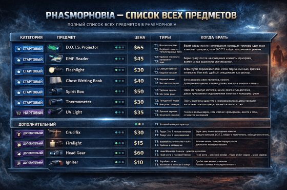 Phasmophobia список предметов