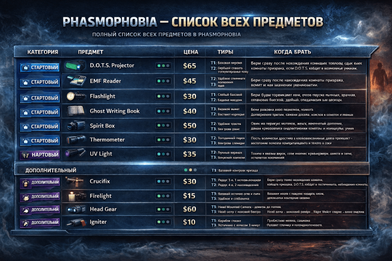 Phasmophobia список предметов